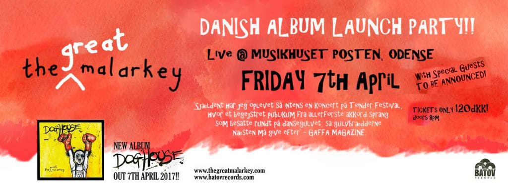 The Great Malarkey Danish Album launch banner
